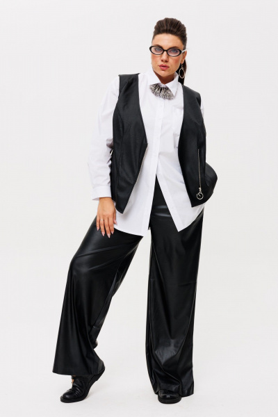 Брюки палаццо из эко-кожи с высокой посадкой Anelli 1400.2 - фото 4