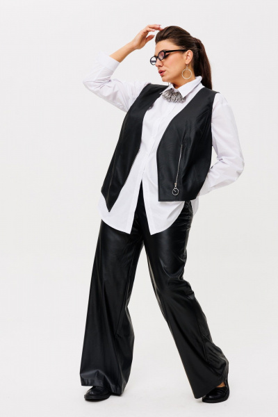 Брюки палаццо из эко-кожи с высокой посадкой Anelli 1400.2 - фото 1