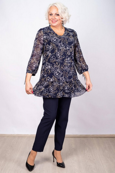 Туника из трикотажа и шифона с баской и романтичным стилем Camelia 2338 1 - фото 2