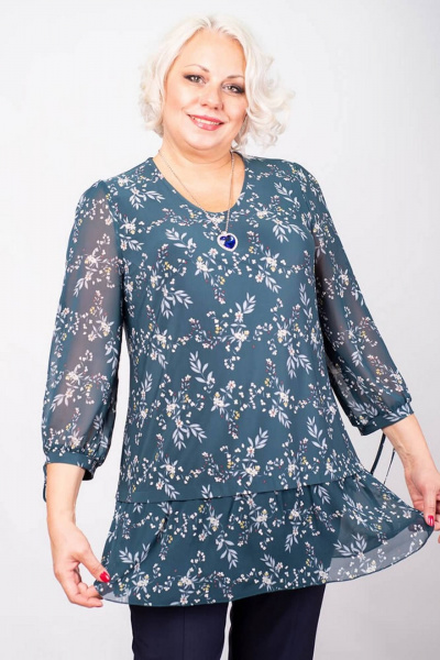 Туника А-силуэта из трикотажа с шифоном для повседневного образа Camelia 2338 3 - фото 2