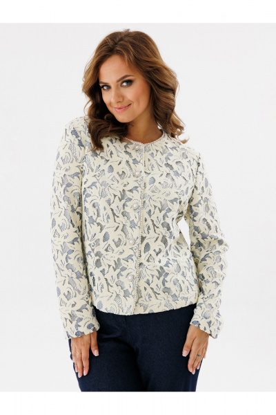 Жакет полуприлегающий с жемчужными отделками из текстиля Condra 15101 молочный_голубой - фото 4