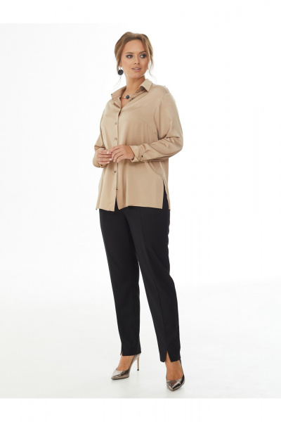Блуза из сатина с отложным воротником и манжетами Condra 16257 бежевый - фото 3