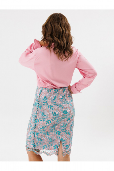 Юбка длины миди кружевная с разрезом и подкладкой Condra 12094 бирюзовый_розовый - фото 12