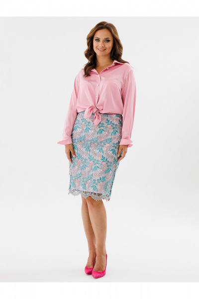 Юбка длины миди кружевная с разрезом и подкладкой Condra 12094 бирюзовый_розовый - фото 4