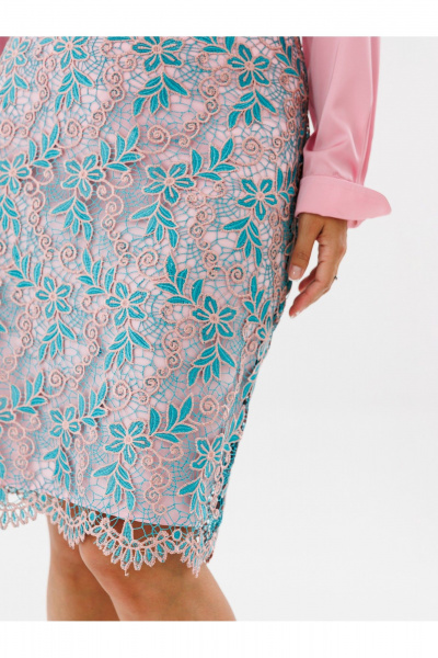 Юбка длины миди кружевная с разрезом и подкладкой Condra 12094 бирюзовый_розовый - фото 2