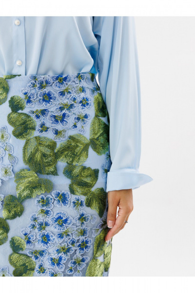 Юбка миди из кружева с разрезом на спинке Condra 12094 голубой_зеленый - фото 2