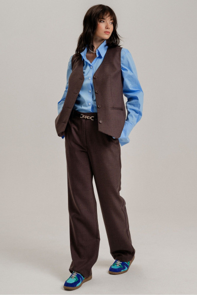 Жилет из текстиля и шерсти полуприлегающего силуэта JRSy 2484 коричневый_баклажан - фото 2