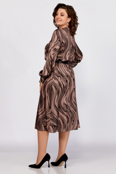 Платье из струящегося сатина с ремнем и капелькой Swallow 787 светлый_тауп/"разводы" - фото 9