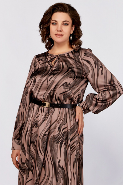 Платье из струящегося сатина с ремнем и капелькой Swallow 787 светлый_тауп/"разводы" - фото 5