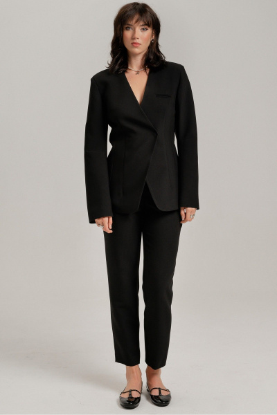 Жакет прилегающего силуэта из текстиля с талиевыми вытачками JRSy 2490 черный - фото 2