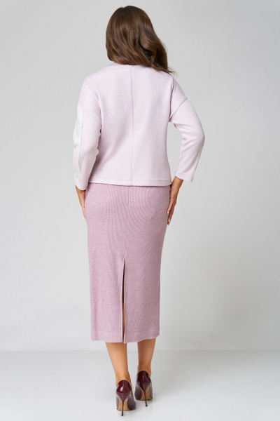 Мягкий комплект туника и юбка из трикотажа с кружевом Мишель стиль 1224 розовая_пастель - фото 9