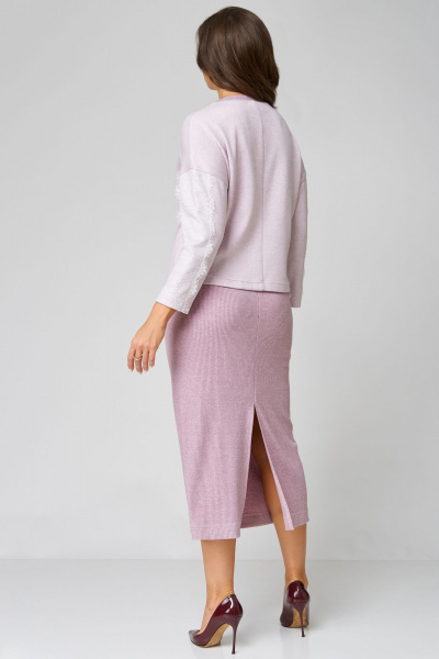 Мягкий комплект туника и юбка из трикотажа с кружевом Мишель стиль 1224 розовая_пастель - фото 2