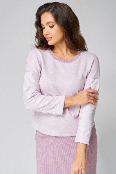 Мягкий комплект туника и юбка из трикотажа с кружевом Мишель стиль 1224 розовая_пастель - фото 6