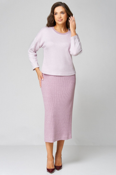 Мягкий комплект туника и юбка из трикотажа с кружевом Мишель стиль 1224 розовая_пастель - фото 4