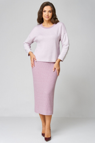 Мягкий комплект туника и юбка из трикотажа с кружевом Мишель стиль 1224 розовая_пастель - фото 3