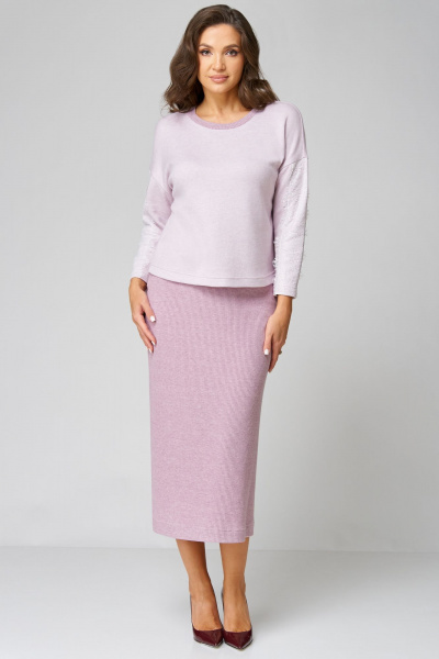 Мягкий комплект туника и юбка из трикотажа с кружевом Мишель стиль 1224 розовая_пастель - фото 1