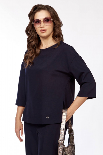 Элегантный костюм блуза и брюки из текстиля Taita plus 2405/1 синий - фото 6