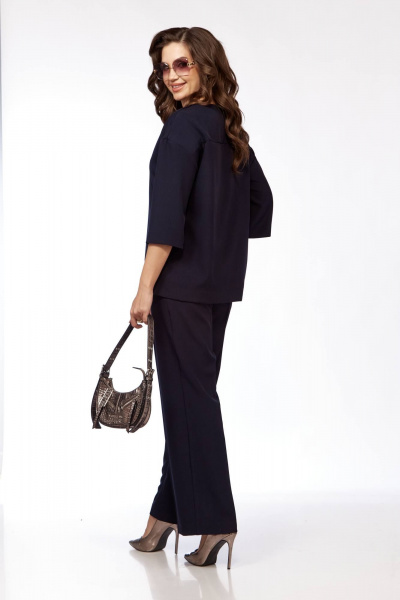 Элегантный костюм блуза и брюки из текстиля Taita plus 2405/1 синий - фото 4