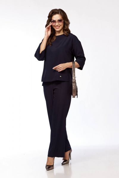 Элегантный костюм блуза и брюки из текстиля Taita plus 2405/1 синий - фото 3