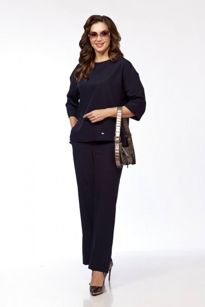 Элегантный костюм блуза и брюки из текстиля Taita plus 2405/1 синий - фото 2