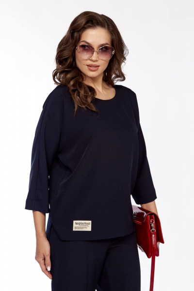 Стильный комплект блуза и брюки с аппликацией из текстиля Taita plus 2423 т.синий - фото 7