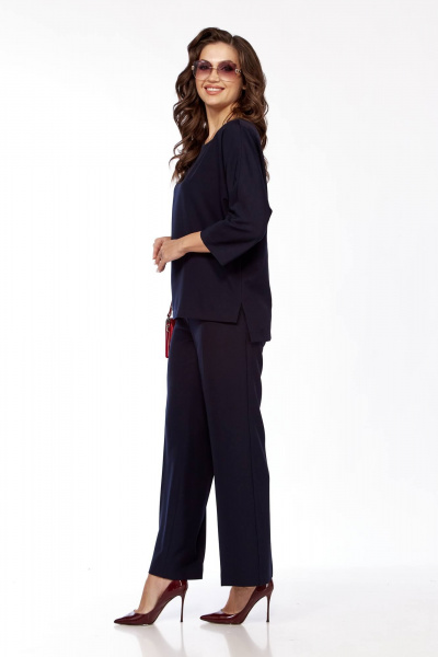 Стильный комплект блуза и брюки с аппликацией из текстиля Taita plus 2423 т.синий - фото 5