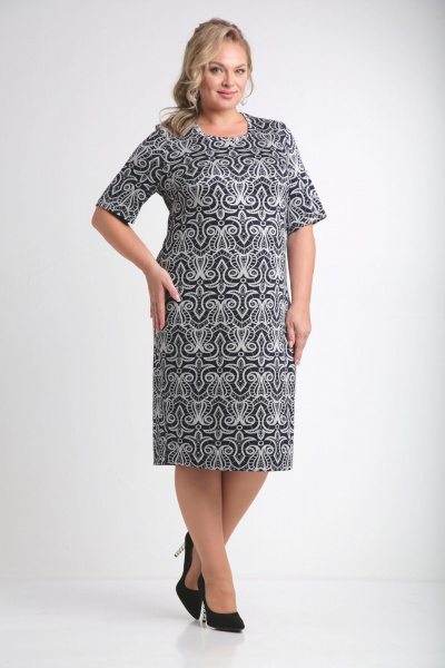 Черное платье из трикотажа прямого силуэта с разрезами Ивелта плюс 1829 - фото 3