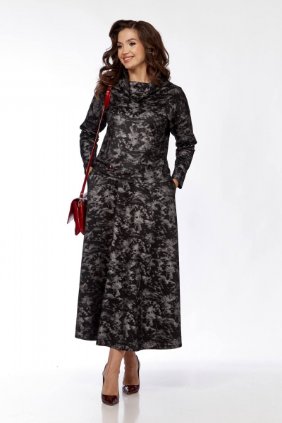 Жакет и юбка с шальковым воротником из трикотажа и вискозы Taita plus 2429 черный+серый - фото 7