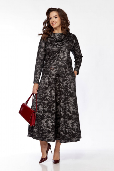 Жакет и юбка с шальковым воротником из трикотажа и вискозы Taita plus 2429 черный+серый - фото 6