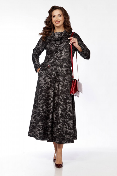 Жакет и юбка с шальковым воротником из трикотажа и вискозы Taita plus 2429 черный+серый - фото 4