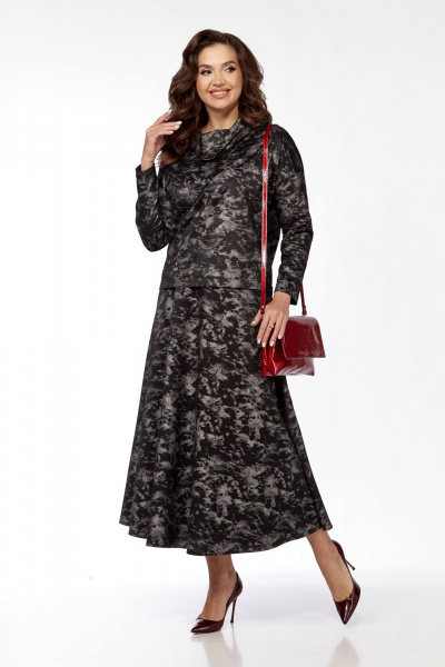 Жакет и юбка с шальковым воротником из трикотажа и вискозы Taita plus 2429 черный+серый - фото 2