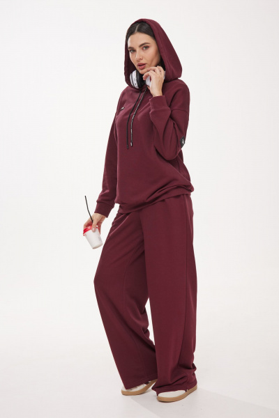 Брюки палаццо и удлиненное худи с капюшоном из трикотажа Твой имидж 1985 винный - фото 3