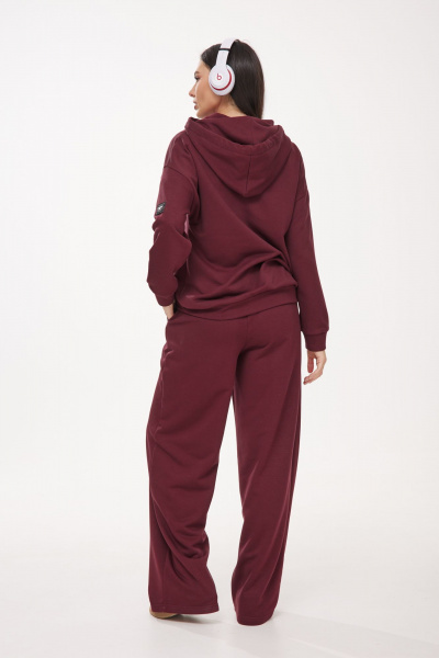 Брюки палаццо и удлиненное худи с капюшоном из трикотажа Твой имидж 1985 винный - фото 2