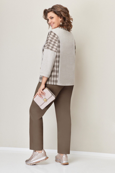 Брюки из искусственной кожи и трикотажный джемпер в стиле casual VOLNA 1373 коричнево-бежевый - фото 3