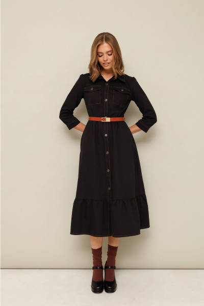 Джинсовое платье с воротником и ремнем для повседневного образа PUR PUR 11-320/2 - фото 4