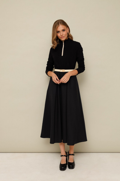 Платье из трикотажа и текстиля с удлиненной юбкой и ремнем PUR PUR 11-323 - фото 1