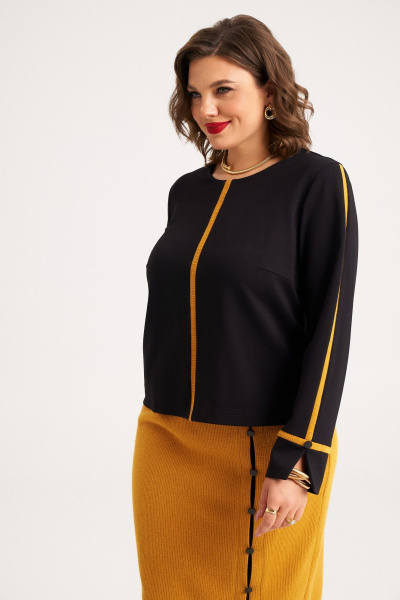 Демисезонный трикотажный комплект из джемпера и юбки из контрастных тканей Almirastyle 385 - фото 4