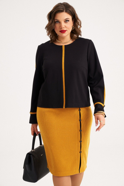 Демисезонный трикотажный комплект из джемпера и юбки из контрастных тканей Almirastyle 385 - фото 3