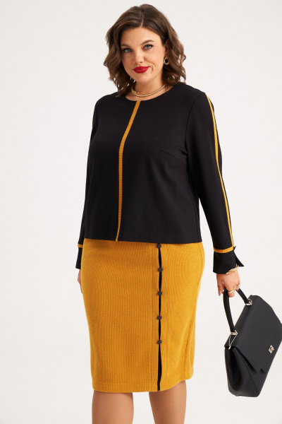 Демисезонный трикотажный комплект из джемпера и юбки из контрастных тканей Almirastyle 385 - фото 2