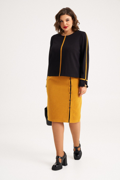 Демисезонный трикотажный комплект из джемпера и юбки из контрастных тканей Almirastyle 385 - фото 1