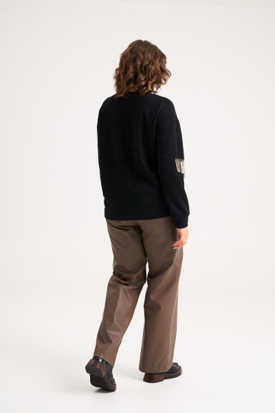 Демисезонный свободный черный джемпер с вставками-тесьмой Almirastyle 390 - фото 6