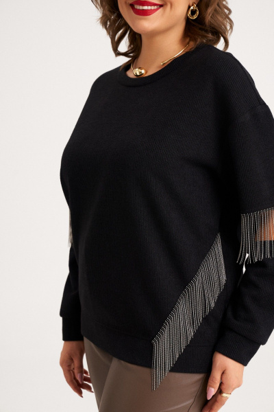 Демисезонный свободный черный джемпер с вставками-тесьмой Almirastyle 390 - фото 5