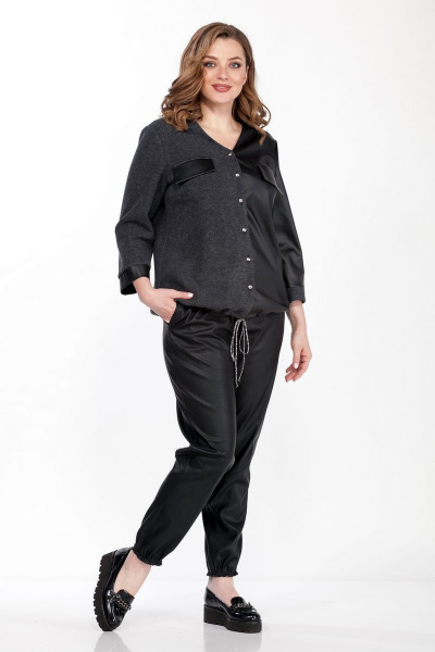 Двухпредметный комплект из эко-кожи и трикотажа памучный Belinga 2118 черн-графит - фото 3