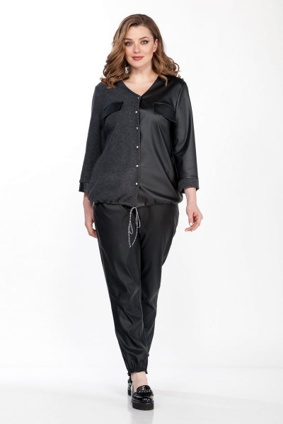 Двухпредметный комплект из эко-кожи и трикотажа памучный Belinga 2118 черн-графит - фото 2