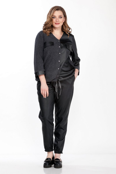 Двухпредметный комплект из эко-кожи и трикотажа памучный Belinga 2118 черн-графит - фото 1