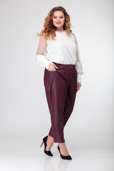 Белая блуза с кружевными кокетками и тонкой сеткой Anelli 845 белый_гипюр - фото 8