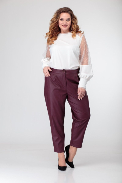 Белая блуза с кружевными кокетками и тонкой сеткой Anelli 845 белый_гипюр - фото 7