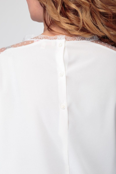 Белая блуза с кружевными кокетками и тонкой сеткой Anelli 845 белый_гипюр - фото 5