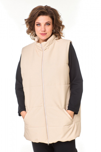 Демисезонный жилет из эко-кожи с утеплителем и кулиской T&N 7572 песочный - фото 1