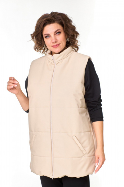 Демисезонный жилет из эко-кожи с утеплителем и кулиской T&N 7572 песочный - фото 2